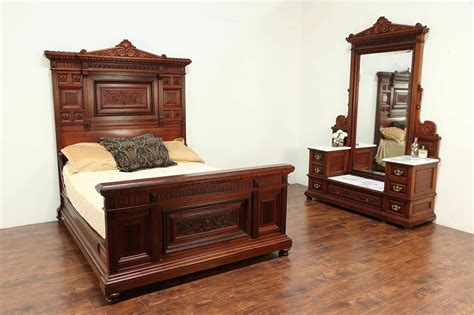 Victorian Antique Mahogany Near Queen Size 2 Pc Marble Top Bedroom Set #29244 - Harp Gallery ...