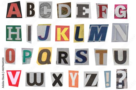 full alphabet of uppercase letters cut out from newspapers Stock Photo | Adobe Stock