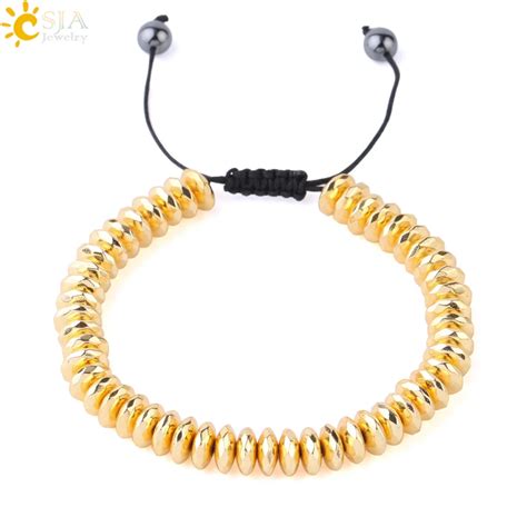 Csja Natural Stone Magnetic Hematite Bracelets Gold Color Coating ...