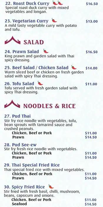 Menu at Lanna Thai Restaurant, Carseldine