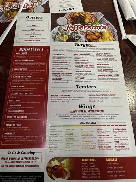 Menu at Jefferson's restaurant, Joplin, 430 Geneva Ave Suite 100