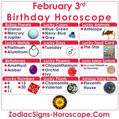 February 3 Zodiac (Aquarius) Horoscope Birthday Personality and Lucky Things