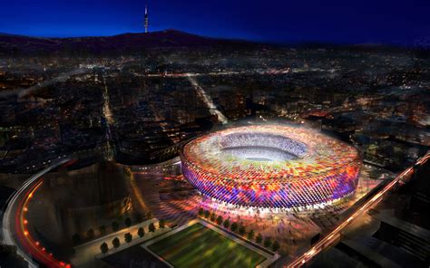 Download wallpapers New Camp Nou, night, aerial view, Estadio FC Barcelona, cityscapes, soccer ...