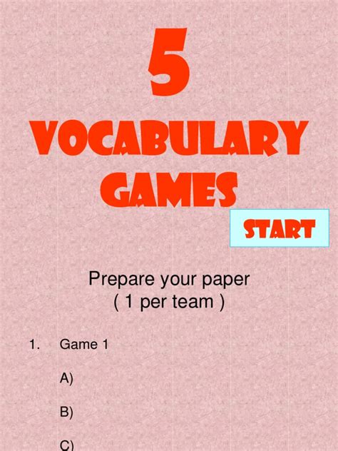 Vocabulary Games: Start | PDF