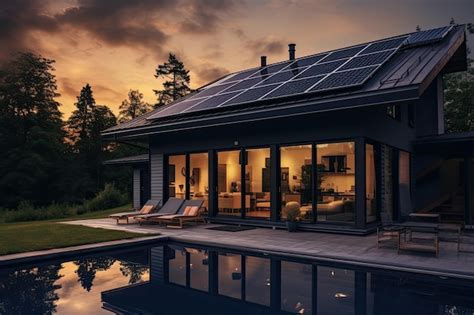 Premium AI Image | Black solar panels on the roof Beautiful large ...