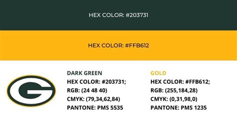 Green Bay Packers Colors - Hex, RGB, CMYK, and Pantone