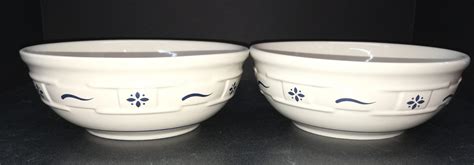 2 Longaberger Woven Traditions Classic Blue Pottery Coupe Cereal Bowls