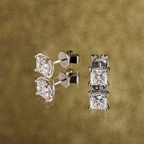 Platinum Princess Cut Diamond Earrings 2.40ct TDW | Rich Diamonds