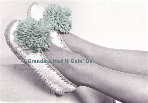 Vintage Pom Pom Crochet Slipper Pattern Slipper Socks - Etsy