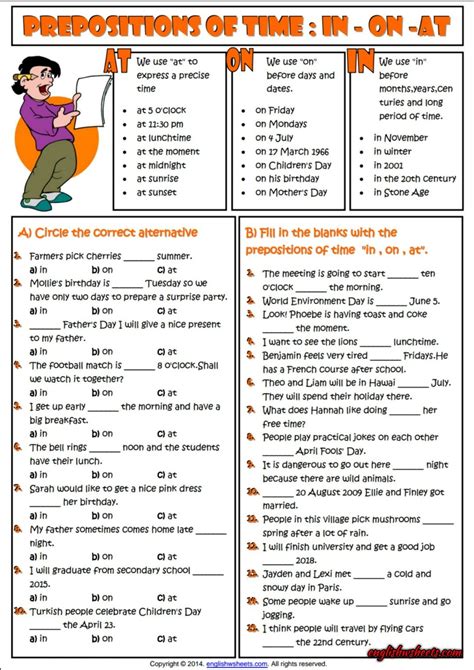 Prepositions Exercises With Answers Grade 8