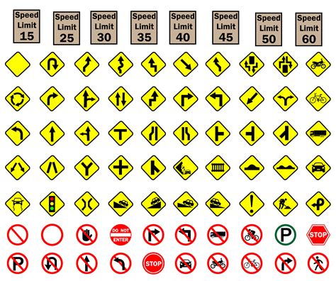 Pack of 78 Common Road Signs, Clipart, Roads Vector, Street Signs, Traffic Sign Icons for ...