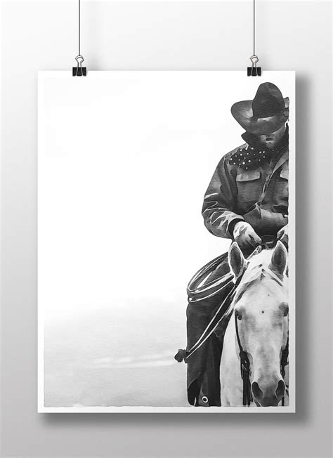 Black and White Cowboy Watercolorfarmhouse Art Printswestern Wall ...