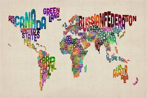 Michael Tompsett Typographic Text World Map Art Prints Australia