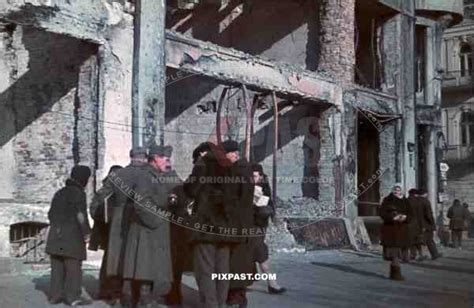 WW2 Color Poland Krakow 1940 German soldiers talk with civilians Bombed ...