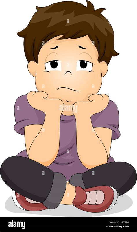 Illustration of a Bored Boy with His Chin Resting on His Hands Stock Photo - Alamy