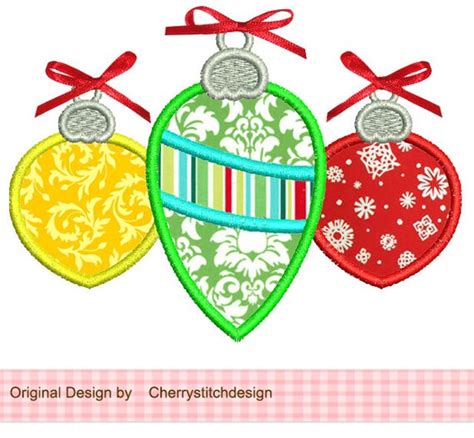 Three Christmas Ornaments Applique 4x4 5x7 by CherryStitchDesign