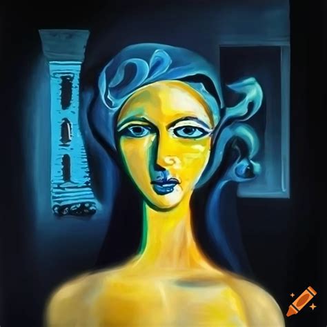 Woman in picasso baroque and salvador dali surrealism style on black ...