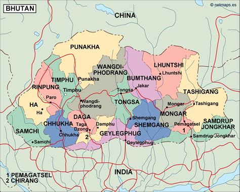 bhutan political map. Eps Illustrator Map | Vector World Maps