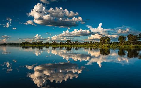 The Okavango River, Reflection, Namibia, Africa, Clouds HD wallpaper | Pxfuel