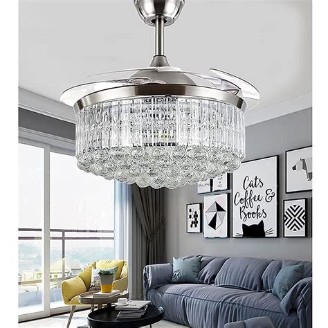 42" Crystal Ceiling Fan with Retractable Blades Modern Indoor ...