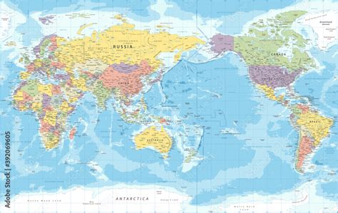 World Map - Pacific View - Asia China Center - Political Topographic ...