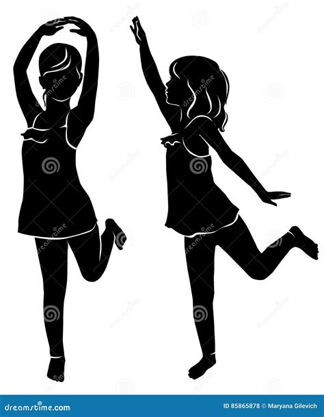 Silhouette Beautiful Little Girl Dancing Stock Vector - Illustration of ...