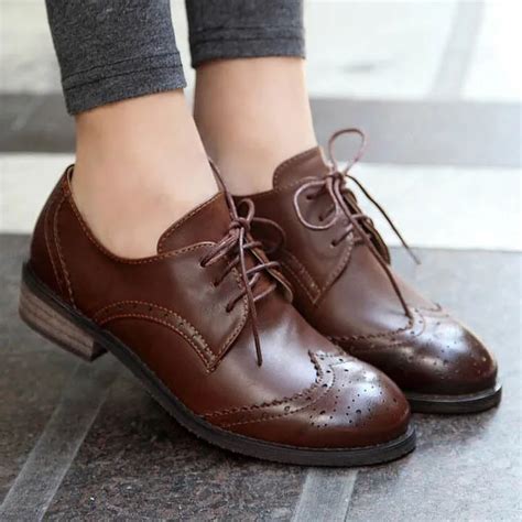 New 2015 Vintage Pu Leather Oxford Shoes For Women Fashion Carve Brogue Lace Up Women Oxfords ...