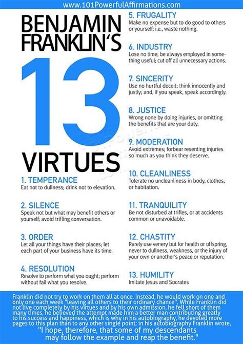 Benjamin Franklin's 13 Virtues | Quotes | Pinterest