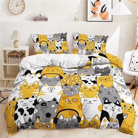 YJHDM Cartoon Cat Bedding Set 3D Printed Kid Girls Duvet Cover Pillowcase 2/3pcs Soft Animal ...