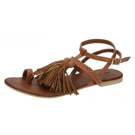 Leather Collection Womens/Ladies Flat Toe Loop Sandals With Decorative ...