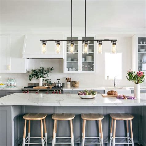 6 - Light Matte Black Kitchen Island Pendant Linear Light Fixture ...