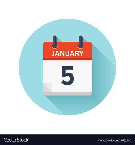 January 5 flat daily calendar icon date Royalty Free Vector