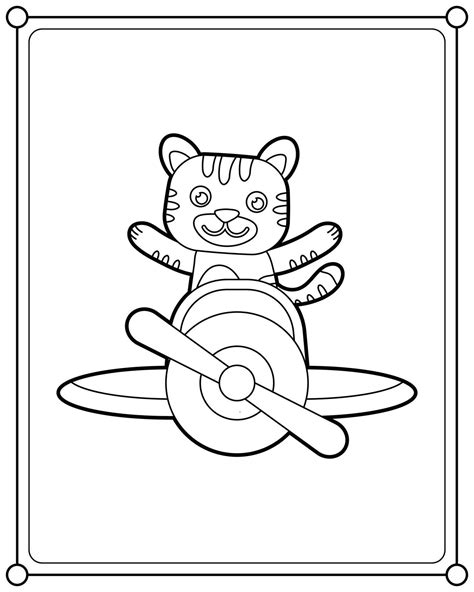 Cute cat flying on a plane, suitable for children's coloring page ...