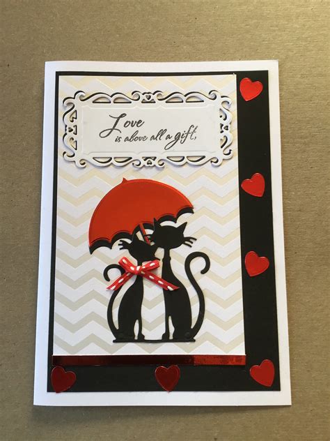 Cute handmade DIY valentine card made with Marianne Design Collectables French cats die and ...