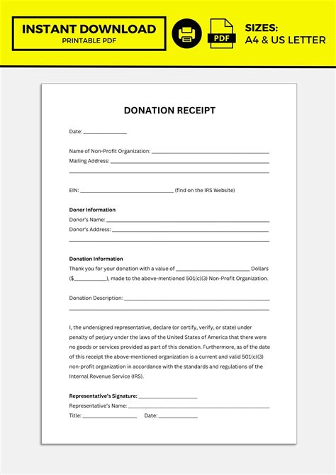 Donation Receipt, Donation Receipt Template - Etsy