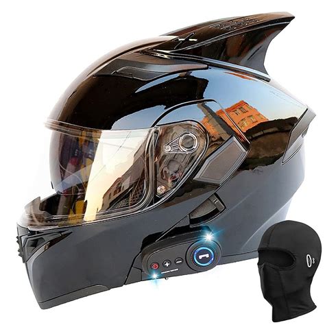 Buy Bluetooth Modular Helmet with Horns Full Face Motorcycle Flip Up ...