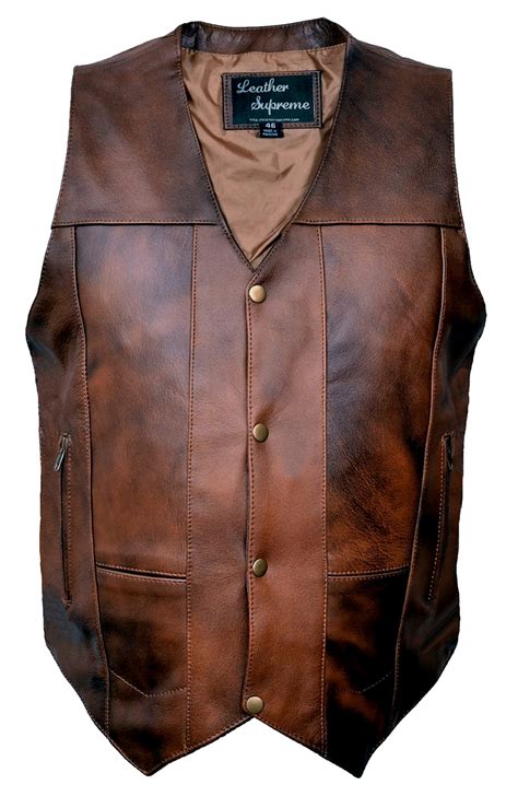 Mens 10 Pocket Retro Brown Concealed Carry Buffalo Hide Leather Vest ...