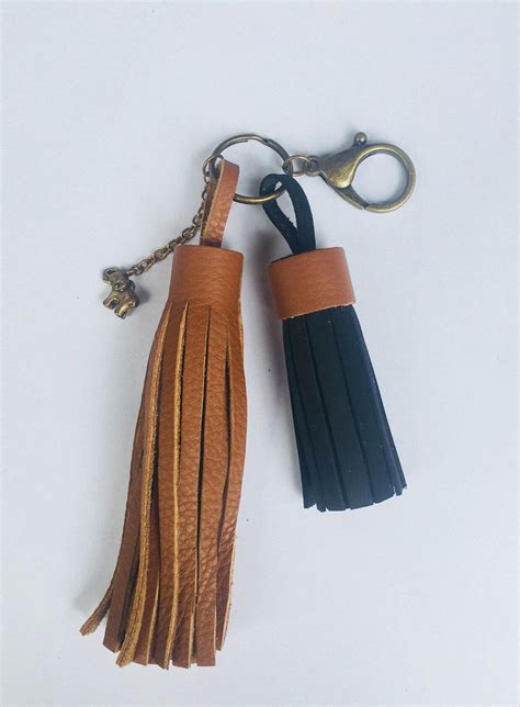 Handmade leather tassel Key chain, Bag Swag, Simple Keychain, Tassel Key Chain, Gold Tassel Key ...