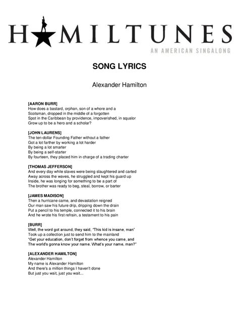 Hamilton Musical Songs Lyrics Clearance | juliannakunstler.com