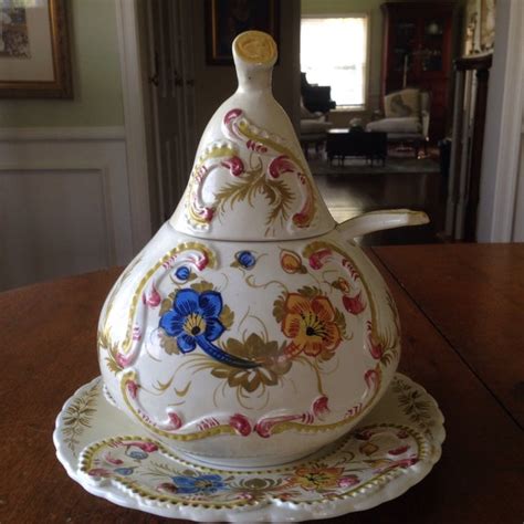 Italian Floral Ceramic Soup Tureen | Chairish