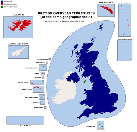 British Overseas Territories in scale with the UK (except British ...