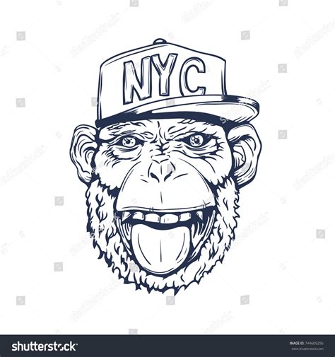 Hand Drawn Smiling Monkey Baseball Cap Stock Vector (Royalty Free ...