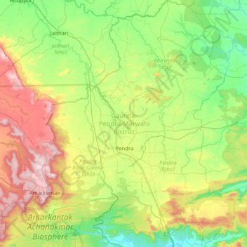 Gaurela-Pendra-Marwahi district topographic map, elevation, terrain