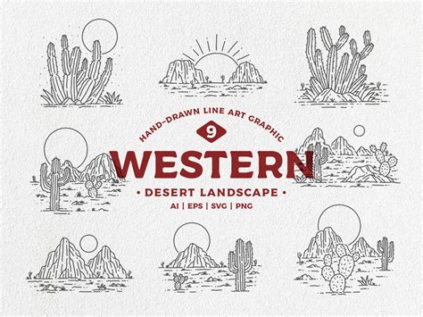 Western Desert Landscape Vector Western Desert Line Art Wild - Etsy