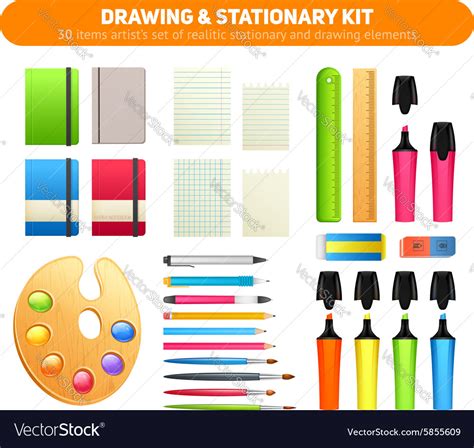 Stationary kit of supplies for drawing and writing