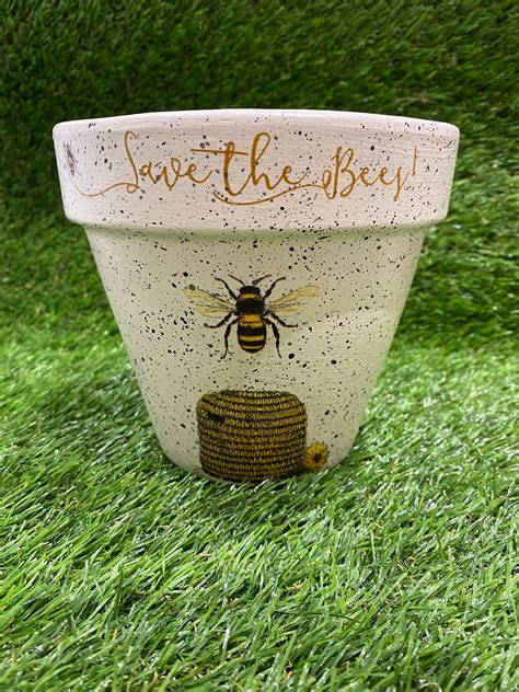 Bee plant pot bee gift decoupaged plant pot 15cm plant pot | Etsy