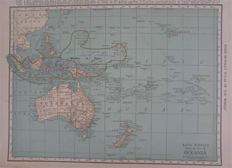 1921 OCEANIA MAP. HAWAII, AUSTRALIA, NEW ZEALAND. Neutral Colors Tan, Turquoise. $15.65 - PicClick
