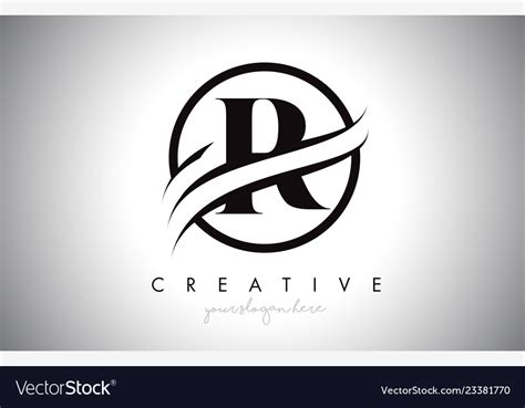 R letter logo design with circle swoosh border Vector Image
