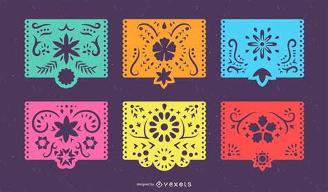 Mexican Papel Picado Colorful Banner Set Vector Download