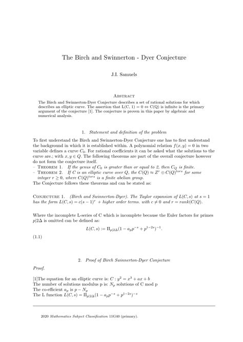 (PDF) The Birch and Swinnerton -Dyer Conjecture